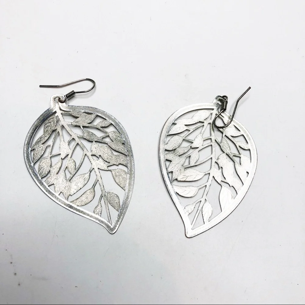 Faux Silver Leaf Earrings